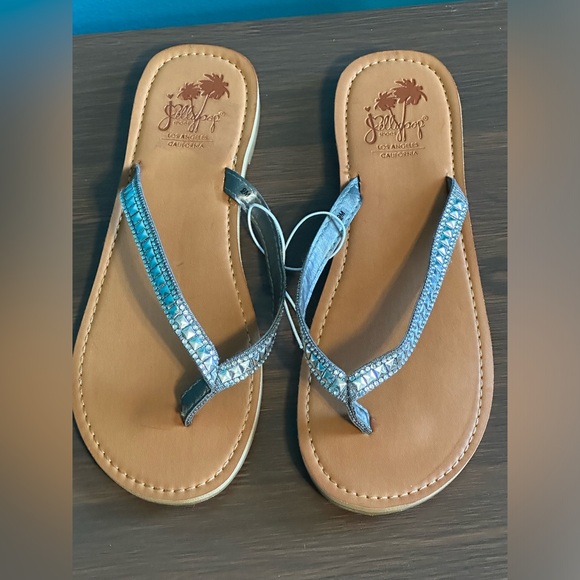 New Jellypop Shoes Los Angeles Silver Embellished Flip Flop Sandals Size 9 - Picture 8 of 9